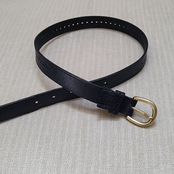 Charter Club Navy Blue Leather Belt Solid Brass Buckle - Picture 8 of 10